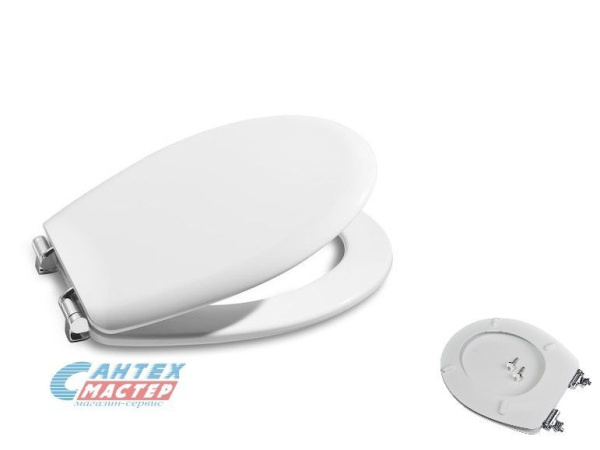 Сиденье для унитаза Roca Victoria с микролифтом, дюропласт, белая крышка, размер 34,8x42,1 петли хром, сидушка, стульчак ZRU8013920 (Рока)