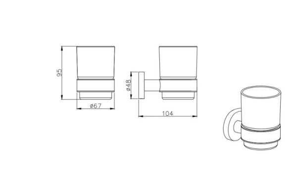 Стакан с держателем Aquatek Вега настенный, латунь/стекло, округлый, для душа/ванны/зубных щеток, в ванную комнату, цвет: хром