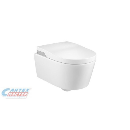 Унитаз-Биде подвесное Roca In-Wash Inspira, БЕЛЫЙ, горизонтальный (прямой, в стену) выпуск, безободковый, с быстросьемным сиденьем микролифт, с крышкой (сиденье) ДЮРОПЛАСТ