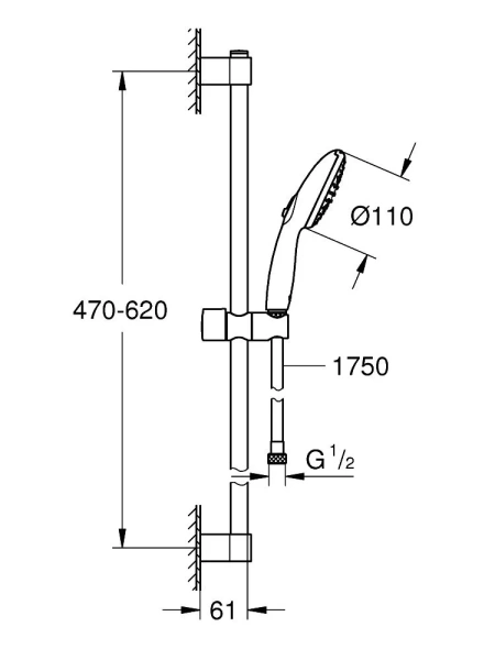 Комплект смесителей Grohe BauEdge 3 в 1, однорычажный смеситель для раковины/умывальника, ванны/душа, штанга с ручной лейкой, латунь, цвет хром 1000180