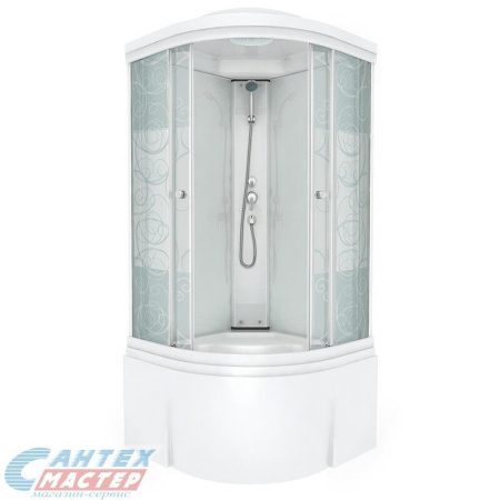 Душевая кабина 90х90х221 см Тритон Стандарт Б3 поддон высокий, полукруглая, угловая, без гидромассажа, с верхним душем, передние стекла (рисунок узор), задние белые, смеситель, профиль, прозрачное стекло, белая, закрытая