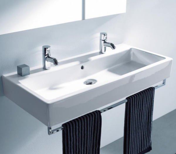 Раковина DURAVIT Vero, 100х47х13,5 см, подвесная, прямоугольная, санфарфор, цвет белый, с 2 отверстиями под смеситель, слив/перелив