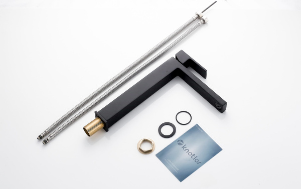 Смеситель для раковины/умывальника Knotlor Stable, высокий, однорычажный, неповоротный, керамический, длина излива 175 мм, латунь, цвет черный матовый