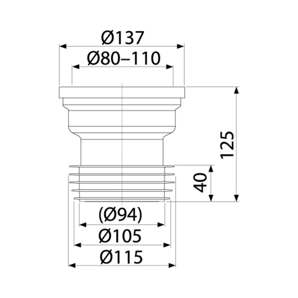 Манжета Alcaplast A991 для унитаза прямая 110 мм для вертикального подключения унитаза к стокам A991