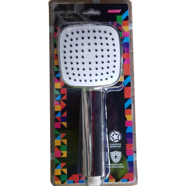 Лейка душевая Melodia Luxe 100х100 мм L235 мм ручная, квадратная, 1 режим, хром, ABS пластик, для душа/ванной MKP26110BL