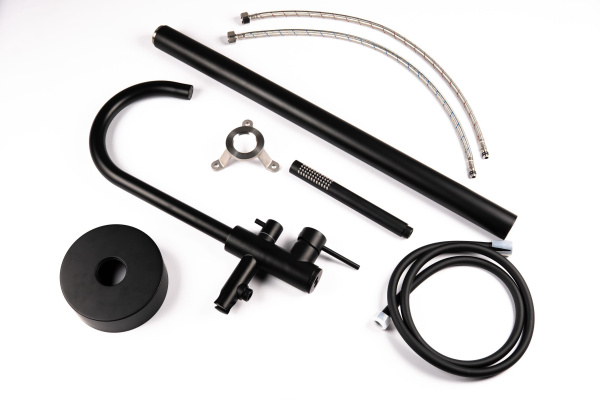 Смеситель для ванны/душа Knotlor Eclipse напольный, однорычажный, поворотный, длина 210 мм, керамический, нержавеющая сталь, цвет матовый черный