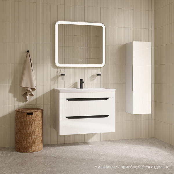 Тумба под раковину IDDIS Ray, 784х441х570 мм, подвесная, 2 выдвижных ящика, МДФ, цвет белый глянцевый, система плавного закрывания, прямоугольная, универсальная, в ванную комнату RAY80W0i95