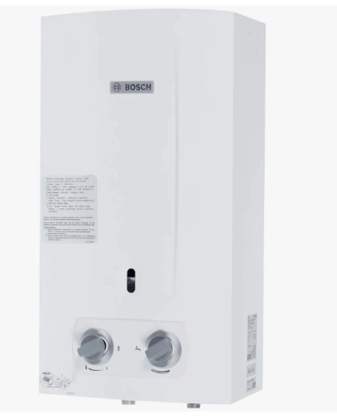 Газовая колонка Bosch W10 KB, 17.4 кВт, 10 л/мин (водонагреватель газовый проточный) настенный, вертикальный, (цвет белый, прямоугольный, плоский) с нижней подводкой