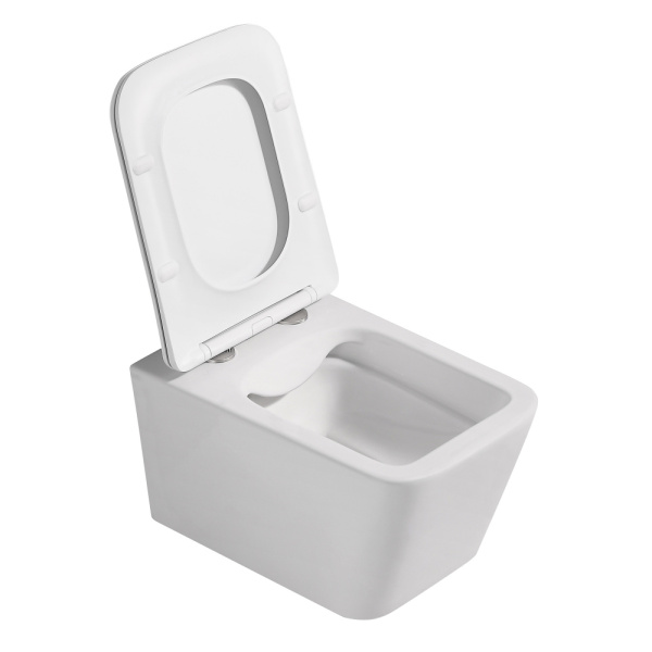 Унитаз подвесной ABBER Rechteck 530х355х360 мм цвет белый матовый, горизонтальный (прямой) выпуск, смыв торнадо, безободковый, система антивсплеск, с сиденьем микролифт, дюропласт AC1201MW