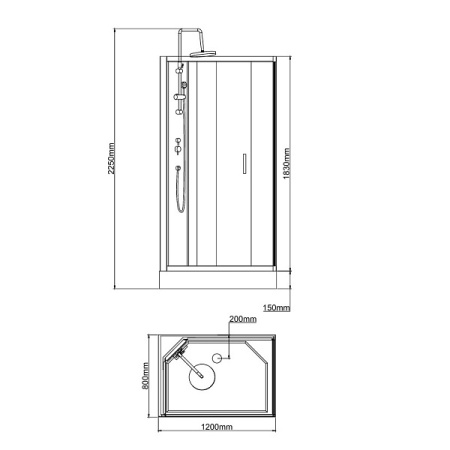 Душевая кабина 80х120х225 см Omega NEW L/R, BandHours поддон низкий, прямоугольная, угловая, открытая