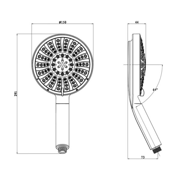 Душевая лейка Olives D179 круглая, 5 режимов, хром/серый, ABS пластик, 150х291 мм