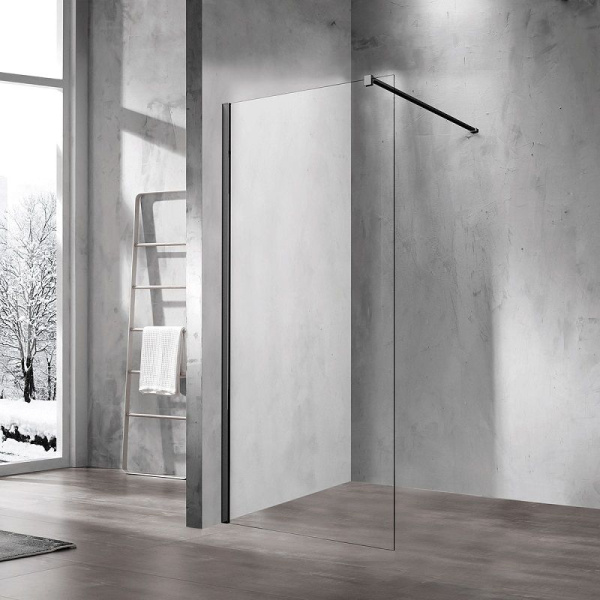 Душевое ограждение Vincea Walk-In  120х200 см, прозрачное стекло, профиль черный, левое/правое, плоское, неподвижная перегородка
