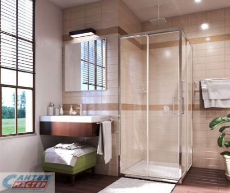 Душевой уголок Wasserkraft New Main 100х100х200 см, без поддона, квадратный, без крыши, раздвижной, акриловый, стеклянный, пластиковый, хромированный профиль, без антискольжения, комплект, для душа, ванной, квартиры, дома, дачи, размеры, метр