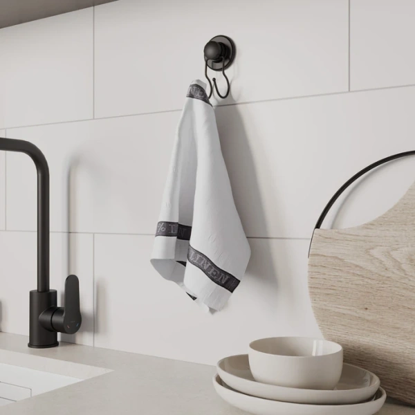 Крючок двойной Milardo Easy проволока стальная, цвет черный матовый, настенный, для полотенец в ванную/туалет/душевую кабину EASBWS0M41