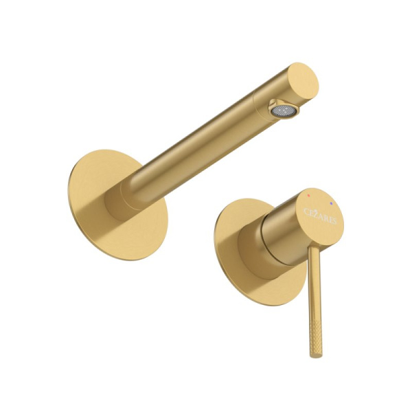 Смеситель для раковины Cezares Relax встраиваемый, однорычажный, длина излива 200 мм, неповоротный, керамический, нержавеющая сталь, цвет брашированное золото, внутренний/скрытый монтаж RELAX-BLI2-2-BORO-W0