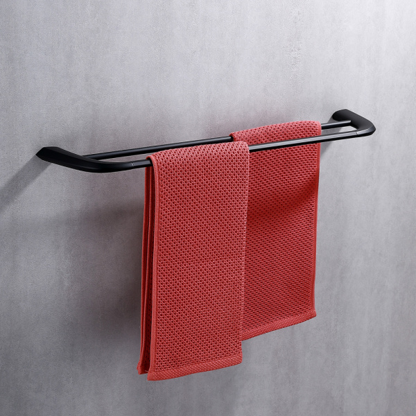 Полотенцедержатель ABBER Nord двойной, настенный, неповоротный, 600 мм нержавеющая сталь, для полотенец, в ванную/туалет/душевую кабину, цвет черный матовый