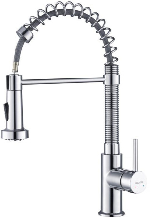 Смеситель для кухни/мойки Aquatek Европа однорычажный, гибкий/выдвижной/пружинный, излив 220 мм, высота излива 159 мм латунь, цвет хром
