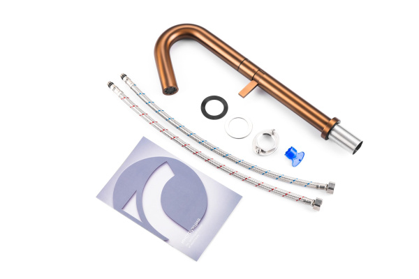 Смеситель для раковины/умывальника Knotlor Elixir, высокий, однорычажный, поворотный, керамический, длина излива 130 мм, нержавеющая сталь, цвет бронза матовый