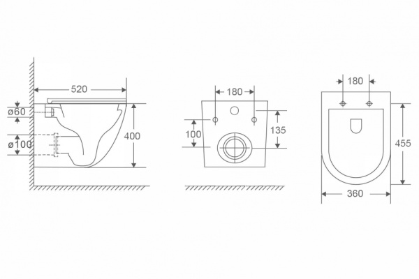 Унитаз подвесной ABBER Bequem 520х360х400 мм цвет белый, горизонтальный (прямой) выпуск, смыв торнадо, безободковый, система антивсплеск, с закрытым дном, с сиденьем микролифт, дюропласт AC1132TC