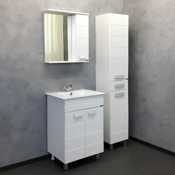 Тумба с раковиной Comforty Модена 60М, 61х87,5х46,5 см, напольная, 2 распашные дверцы, ЛДСП/МДФ, прямоугольная, цвет- белый матовый/раковина Quadro 60, прямоугольная, цвет белый, встраиваемая
