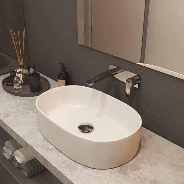 Раковина IDDIS Ray 55,5х34,5х14 см, накладная, округлая, керамическая/фарфоровая, цвет белый, без отверстия под смеситель, без слив-перелива, умывальник