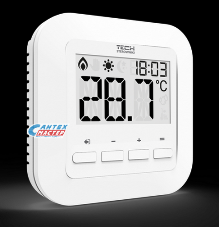 Терморегулятор STOUT TECH R-9S температурный (для L-9) проводной (белый) двухпозиционный, для систем электрического теплого пола, термостат электронный, программируемый, с жк дисплеем, аналоговый, температуры, с таймером