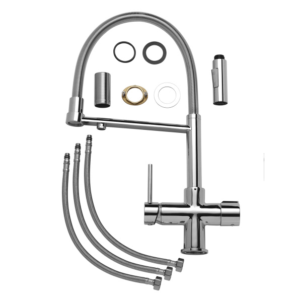 Смеситель для кухни/мойки AQUEDUC с каналом для фильтрованной воды, однорычажный, поворотный/гибкий, керамический, излив 227 мм, высота излива 230 мм латунь, цвет хром 345392