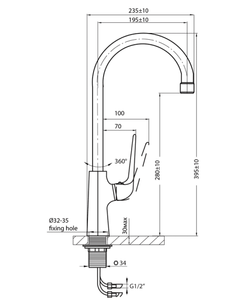Смеситель для кухни/мойки Варион REGIA Lux, однорычажный, поворотный, керамический, длина излива 195 мм, латунь, цвет хром