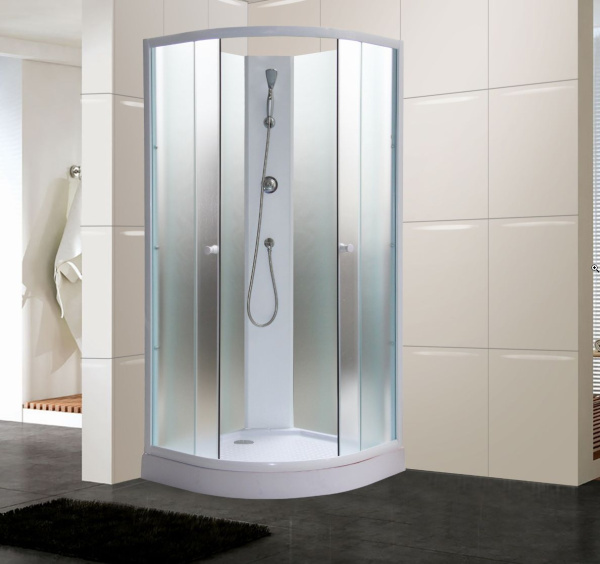 Душевая кабина 85х85х190 см Parly Effect TMF911 поддон низкий, четверть круга, угловая, стекло матовое, заднее белое, (без гидромассажа), без крыши, профиль белый