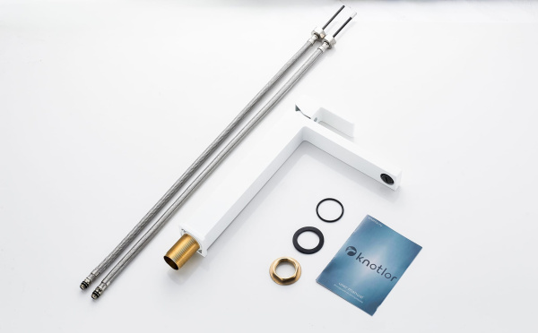 Смеситель для раковины/умывальника Knotlor Stable, высокий, однорычажный, неповоротный, керамический, длина излива 175 мм, латунь, цвет белый матовый