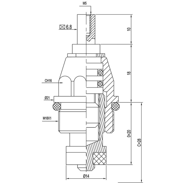 Кран-букса Terma M18 короткая отечественная квадрат 7 мм (1шт.) 009