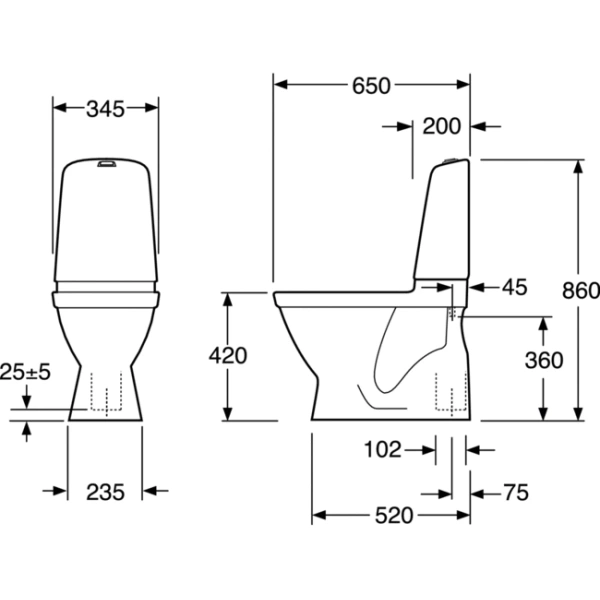 Унитаз Gustavsberg Nautic 1500 вертикальный выпуск безободковый без сиденья GB111500201205