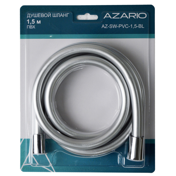 Шланг для душа Azario 150 см, 1/2” и 1/2”  (хром матовый) для душа/лейки/ванны, ПВХ/металл, без лейки, внутренняя резьба