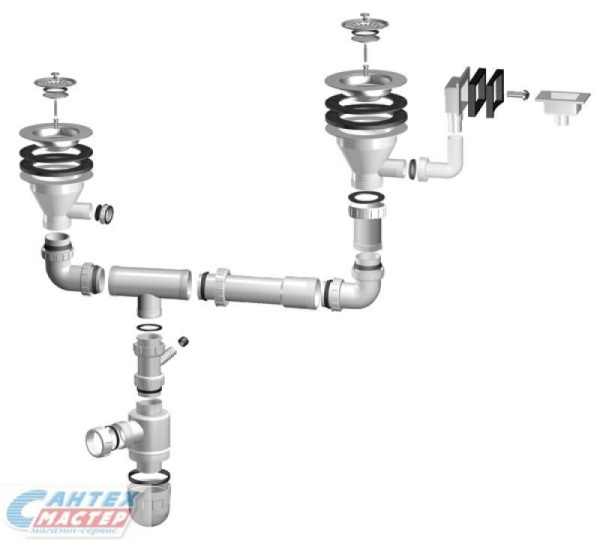 Выпуск для мойки Ukinox 3 1/2" двойной с переливом с сифоном и гофрой S805