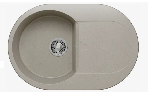 Мойка Polygran Atol-760 76х50х21.6 см, врезная, с правым/левым крылом, из искусственного камня, овальная, цвет серая, без отверстия под смеситель, слив-перелив, с сифоном, для кухни