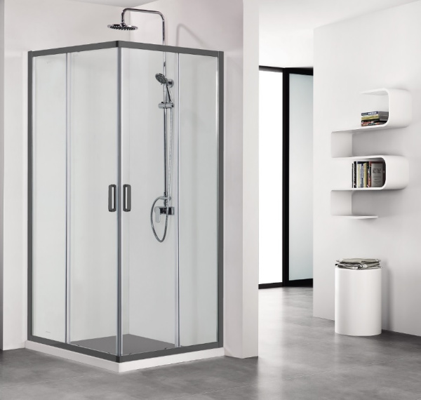 Душевой уголок Aquatek квадратный 80х80 см, двери раздвижные, стекло прозрачное, профиль алюминиевый черный, напольный/на поддон, угловой, стекло закаленное, (без сифона) без крыши