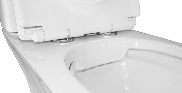 Унитаз-компакт Azario FRETTA ROUND, белый, горизонтальный (в стену) выпуск, напольный, с сиденьем микролифт, дюропласт, безободковый AZ-7121A