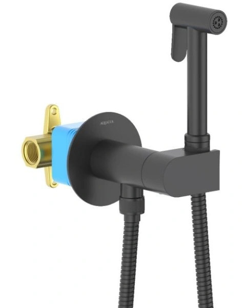 Смеситель с гигиеническим душем Aquatek Оберон встраиваемый, однорычажный, керамический, без излива, с гибким шлангом/лейкой, латунь, цвет матовый черный