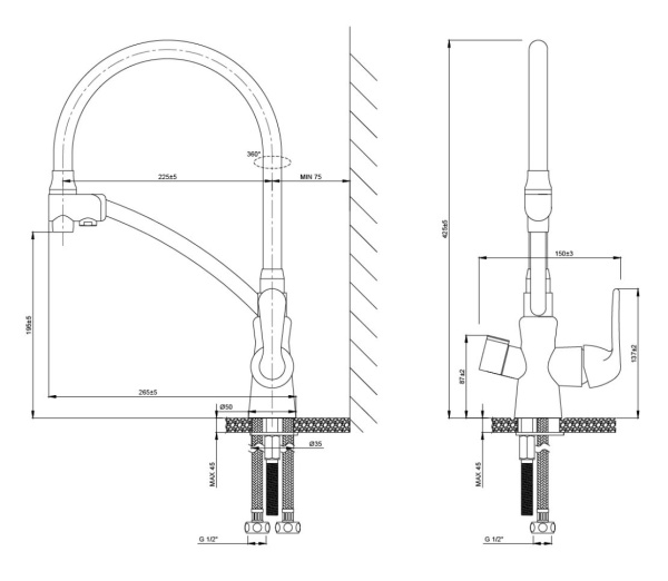 Смеситель для кухни/мойки Lemark Comfort LM3070C однорычажный, керамический, с подключением к фильтру с питьевой водой, с гибким изливом, латунь, цвет хром/черный, кухонный, хромированный, вертикальный, однорукий