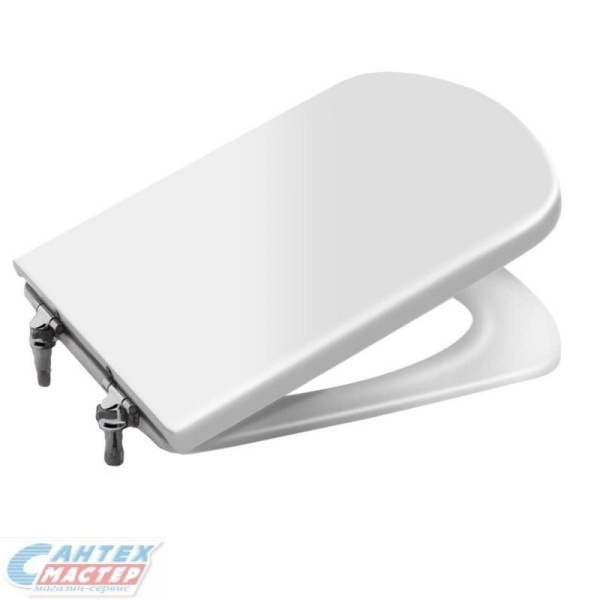 Сиденье для унитаза Roca Dama Senso прямоугольное, с микролифтом, дюропласт, быстросъемное белая крышка, размер 36,5x45,5 петли хром, сидушка, стульчак ZRU9000040 (Рока)