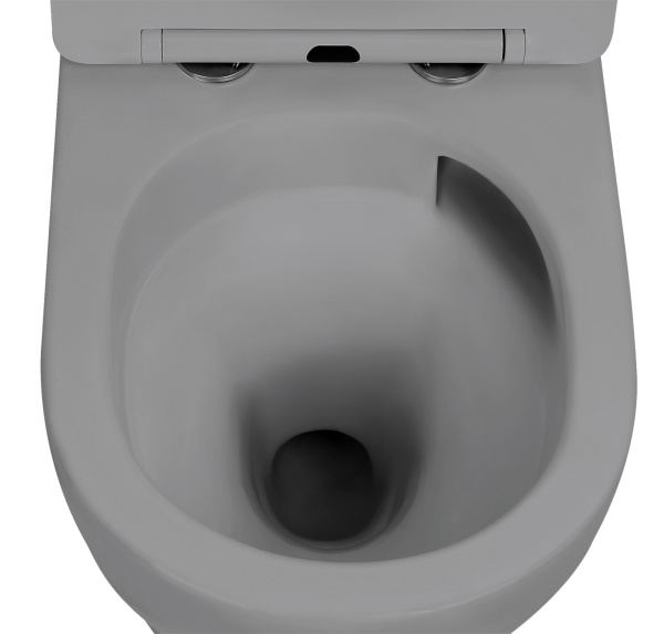 Унитаз подвесной ABBER Bequem 490х355х360 мм цвет серый матовый, горизонтальный (прямой) выпуск, система антивсплеск, смыв торнадо, безободковый, с сиденьем микролифт, дюропласт, под скрытый бачок AC1101TMG