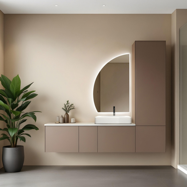 Зеркало Abber Teil 68,6х109,7 см с LED/ЛЕД-подсветкой, нестандартное, бесконтактный выключатель, диммер, левое, для ванны, навесное/подвесное/настенное