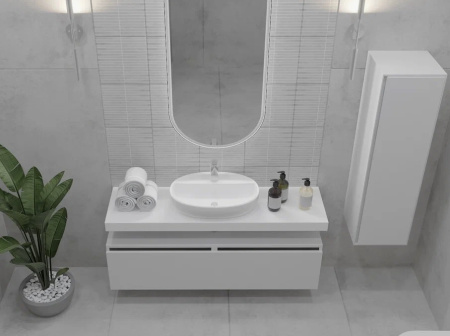 Ящик под столешницу 140 см белый глянец Armadi Art Vallessi UNO-S, 140х48х29 см, навесной, цвет белый глянец, 1 выдвижной ящик, тумба под раковину, шкаф/шкафчик подвесной, доводчик, прямоугольный