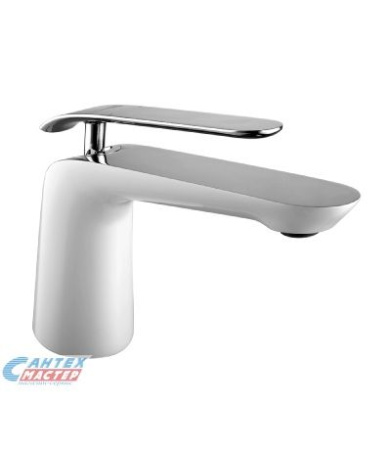 Смеситель для раковины Lemark Melange однорычажный, излив короткий, длина 126 мм, керамический, латунь, цвет хром/белый, без донного клапана