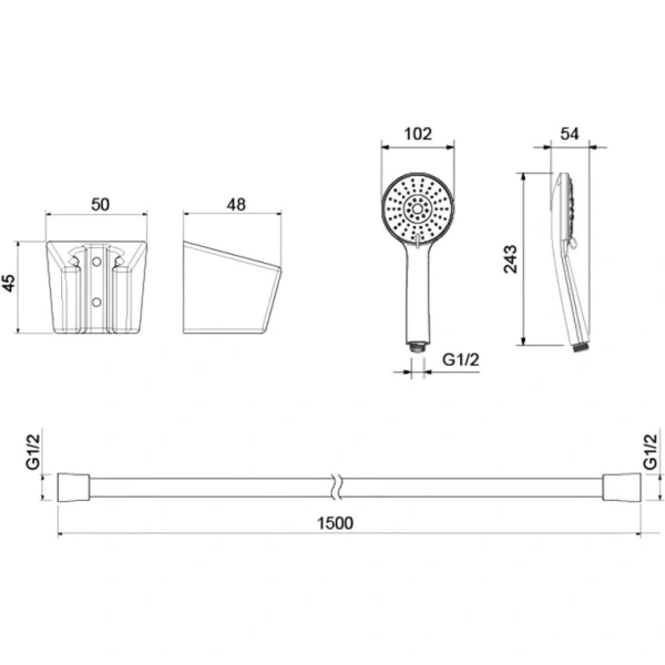 Душевой гарнитур Aquatek Бетта комплект: ручной душ/шланг для душа/держатель для душа, пластик, цвет оружейная сталь, наружного монтажа, настенный, для душа/ванной