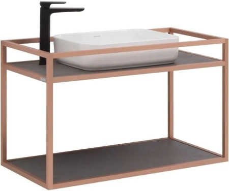 Консоль под раковину Allen Brau Liberty 90, 900х460х550 мм, подвесная, цвет медь браш, металлическая, каркас под раковину, прямоугольная, с полкой