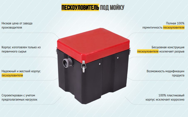 Пескоуловитель Термит 0,5-40 под мойку, пластиковый, для внутренней канализации