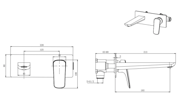 Смеситель для раковины/умывальника Aquatek Вега встраиваемый, однорычажный, неповоротный, латунь, длина излива 193 мм, керамический, цвет хром