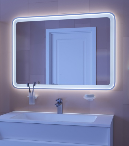 Зеркало IDDIS Esper, 100х60х30 см, с LED/ЛЕД-подсветкой, прямоугольное, без антизапотевания, диммер, выключатель бесконтактный, для ванны, навесное/подвесное/настенное