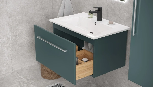 Тумба под раковину Velvex Posse 750-0-1, 719х468х420 мм, подвесная, цвет верде, 1 выдвижной ящик, подходит раковина Kirovit Оскар 75, правая/левая, универсальная, в ванную комнату